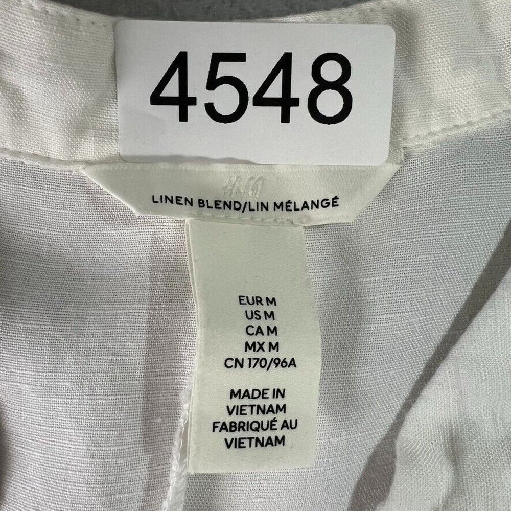 H&H Tunic Dress Womens Medium White V-Neck Linen Blend Curved Hem - Picture 8 of 10